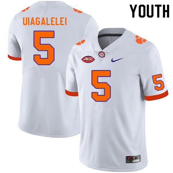 Youth #5 DJ Uiagalelei Clemson Tigers College Football Jerseys Sale-White - Click Image to Close